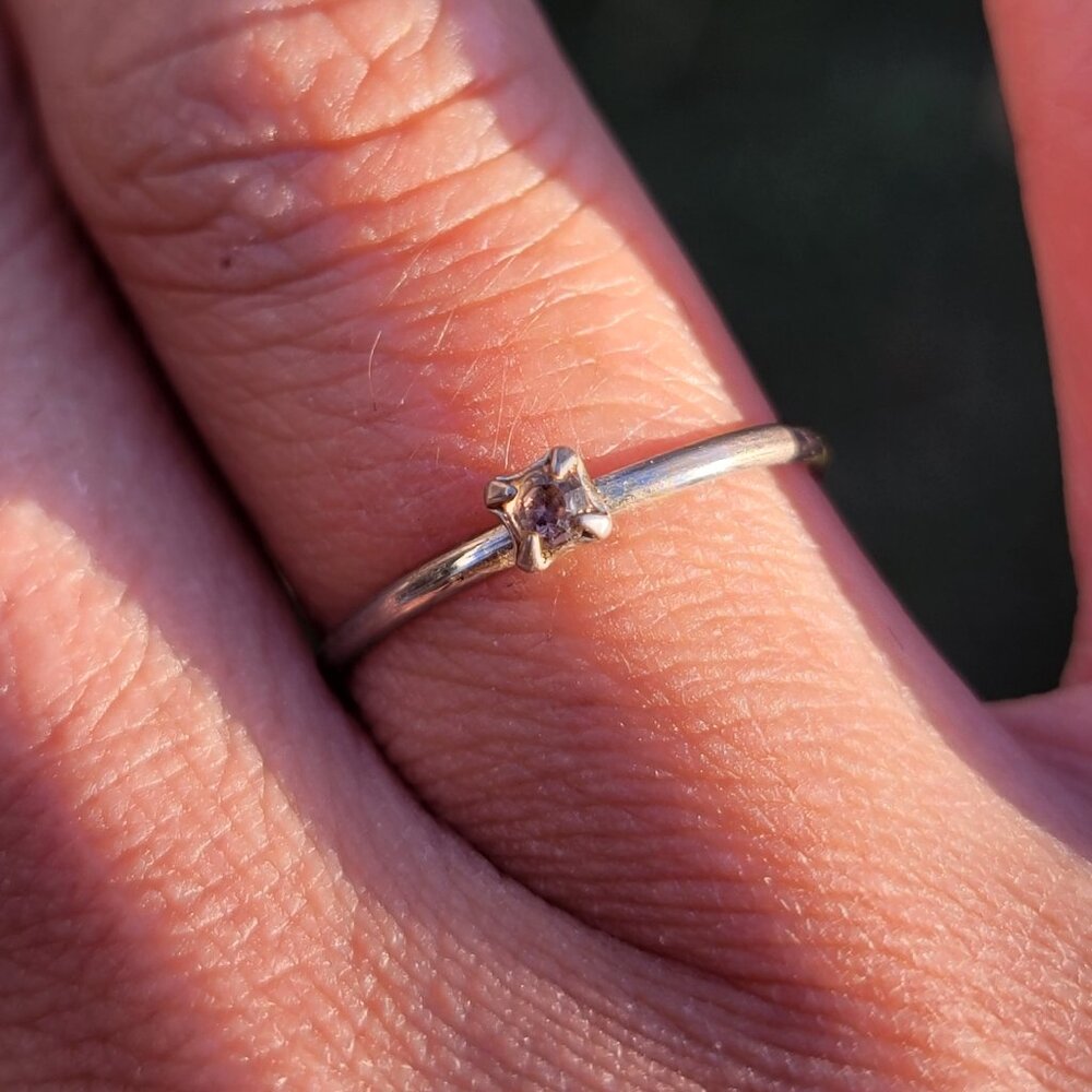 Dainty minimalist smoky topaz stamped STER silver ring - Picture 12 of 15